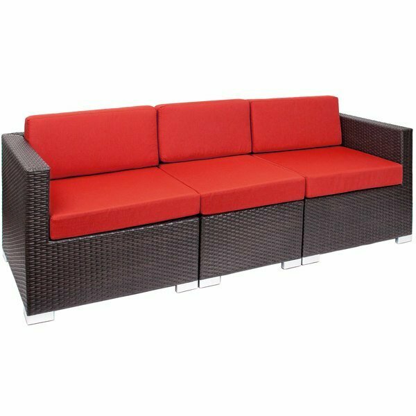 Bfm Seating Aruba Java Wicker Outdoor / Indoor Sectional Sofa with Logo Red Cushions 163PH5101WRD